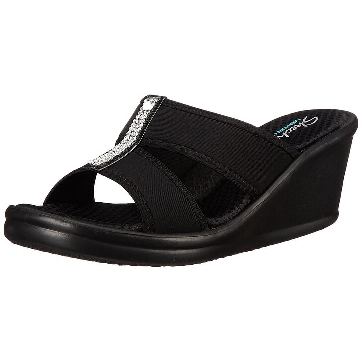skechers women's rumblers 2 strap slide wedge sandal