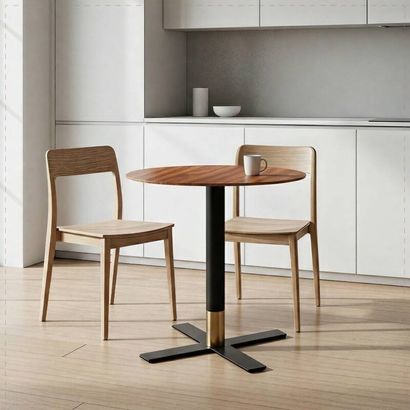 Vail Round Dining Table with 27 in. MDF Tabletop in Black Stainless Steel Cross Legs with Gold Accent Base Kitchen Table