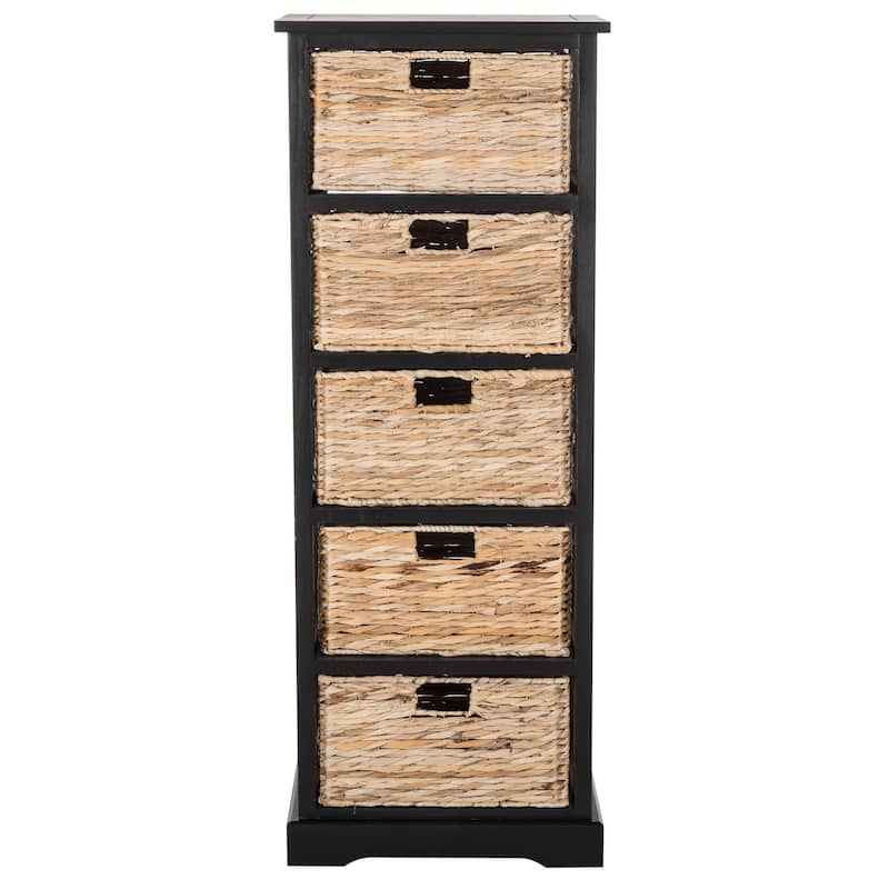 SAFAVIEH Faith Distressed Black 5-Drawer Wicker Basket Storage Tower - 17.3" x 13.4" x 46.1" - 17Wx13Dx46H - Distressed Black