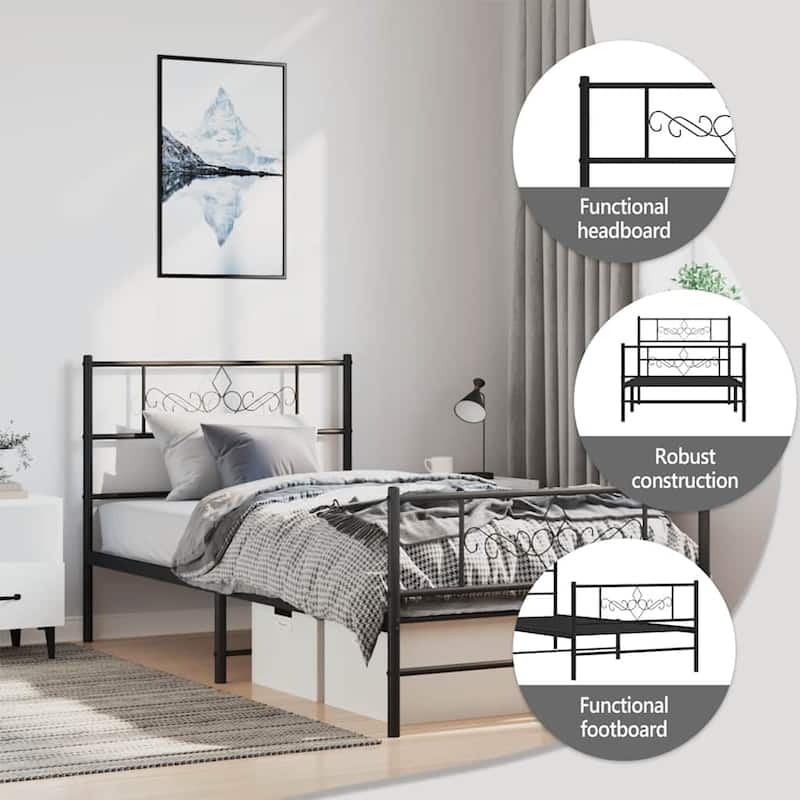 vidaXL 12 Inches Black Twin Metal Bed Frame No Mattress - 77.2" x 41.3" x 35.4"