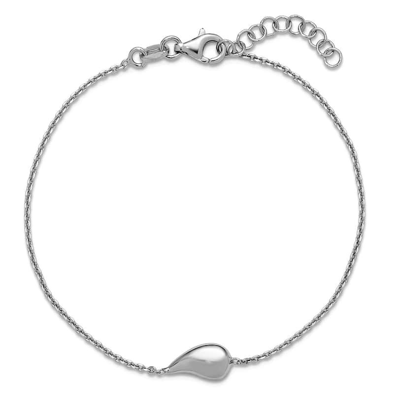 Curata 925 Sterling Silver 7" Italian Rhodium Puffed Teardrop Layering Bracelet