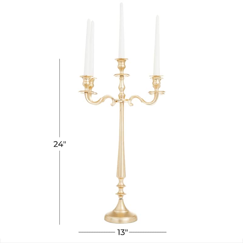 Aluminum Metal Tapered 5 Plate Candelabra - Gold - Roche River Decor - 13"W x 13"L x 24"H