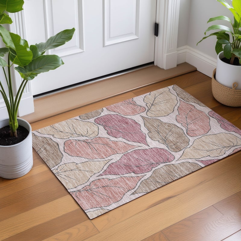 Machine Washable Indoor/ Outdoor Contemporary Floral Chantille Rug