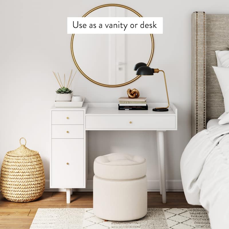 Nathan James Daisy Modern Farmhouse Desk with Storage and Brass Accent Knobs