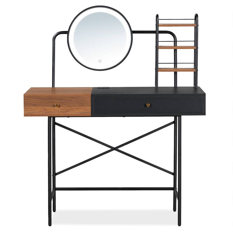 Modern Makeup Vanity with Mirror, Wireless Charging Station