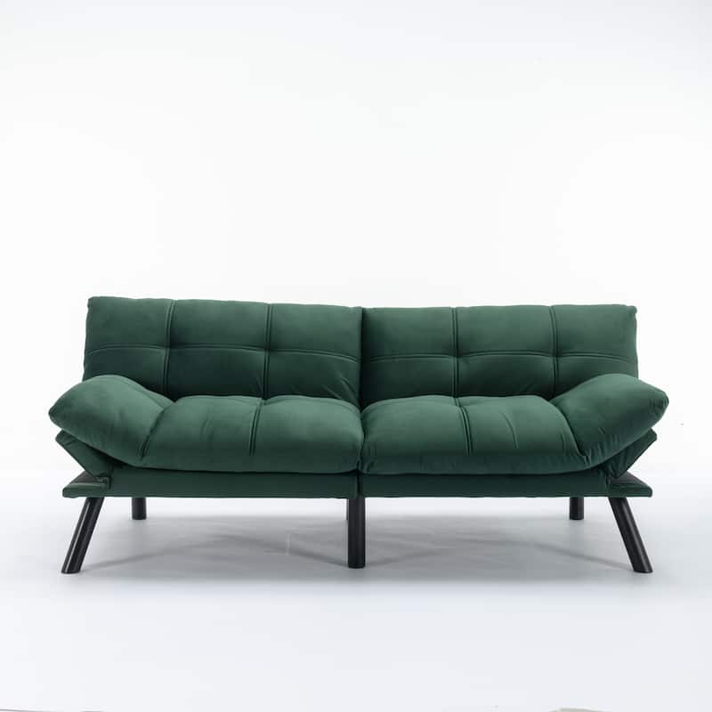 Folding Sofa Bed - Modern 2-Seater with Smooth Upholstery - Emerald