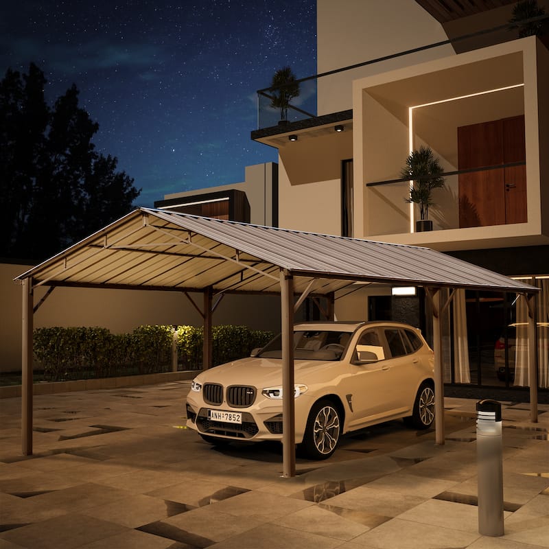 Heavy-Duty Metal Carport with Upgraded Galvanized Steel Roof – Ideal Shelter for Cars, Boats, and Tractors - 12'x20' - Pointed Roof