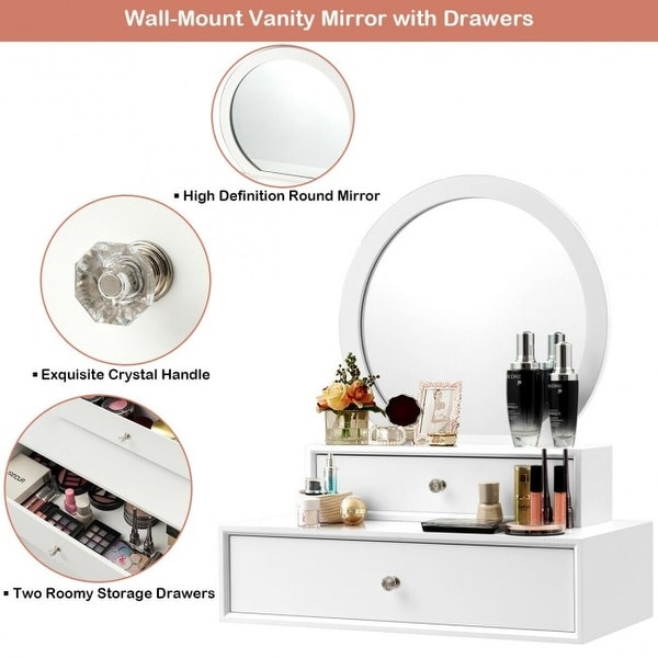 Bathroom Wall Mirror Vanity Makeup Mirror with Shelf & 3 Hanging Hooks Home  | eBay