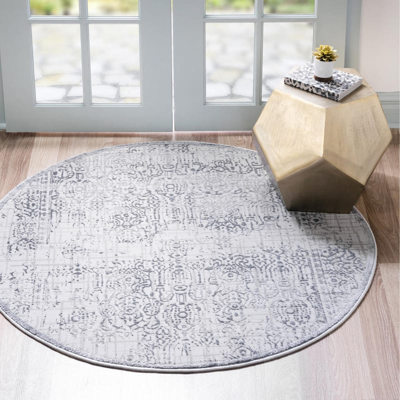 Country & Floral Cadence Collection Area Rug - 5'3" Round - Gray