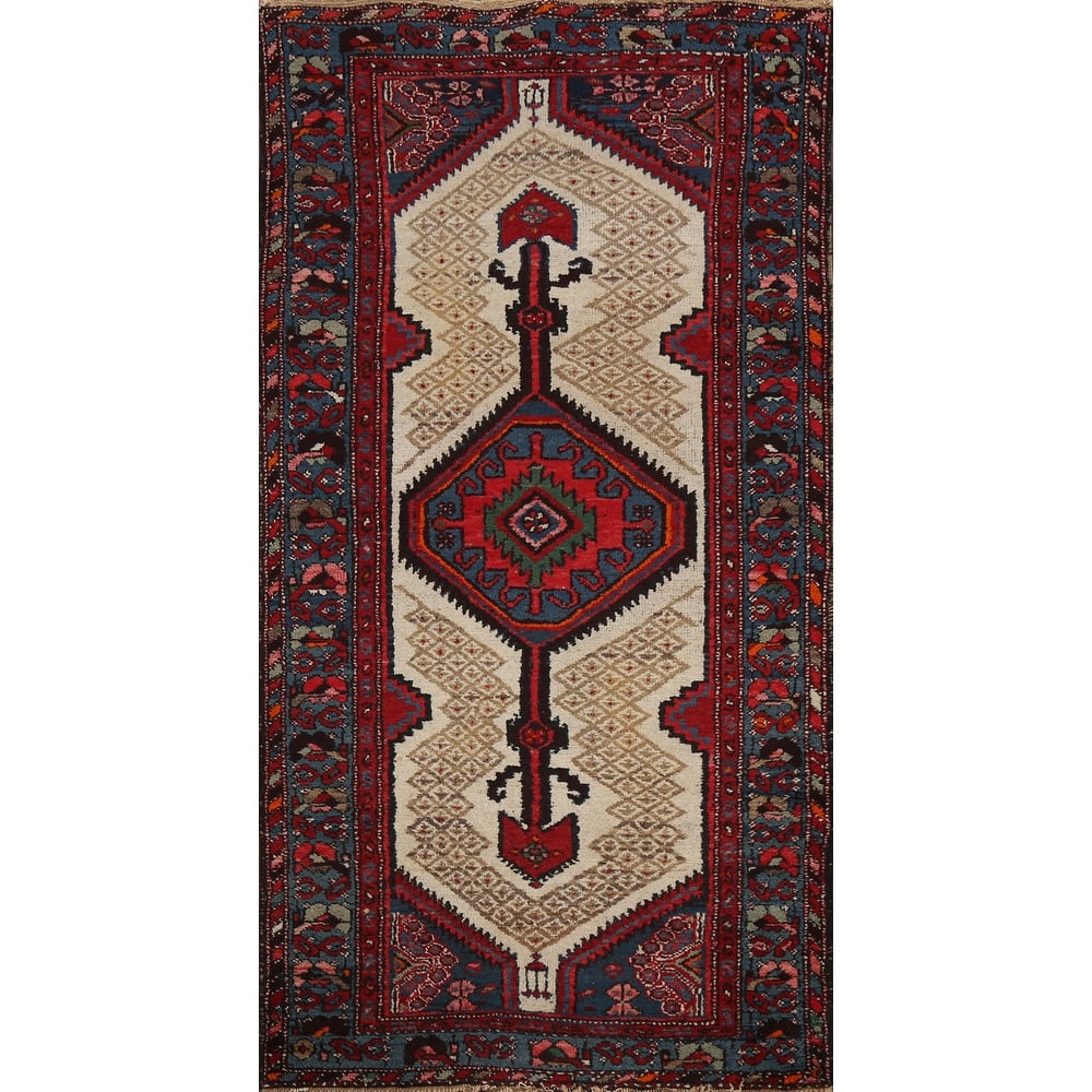 Geometric Traditional Hamedan Persian Area Rug Handmade Wool Carpet - 3'3" x 6'2"