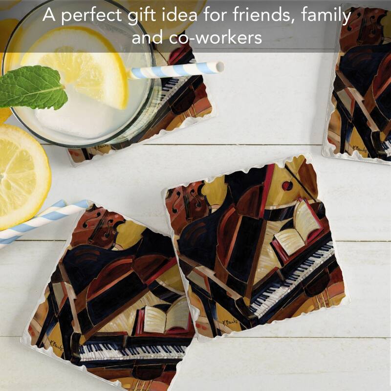 Abstract Piano 4-Pack Absorbent Stone Coasters with Protective Cork Backing 4" Square Made in The USA Easily Wipes Clean
