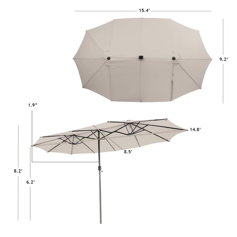 Gymax 15Ft Solar LED Patio Outdoor Double-Sided Umbrella w/ 48 Lights