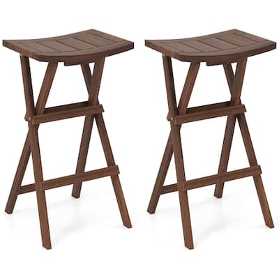 Gymax Bar Stools Set of 2 30'' Folding Bar Height Stools w/ Saddle
