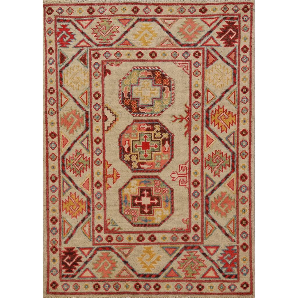 Kazak Geometric Foyer Rug Handmade Wool Carpet - 2'8"x 3'11"