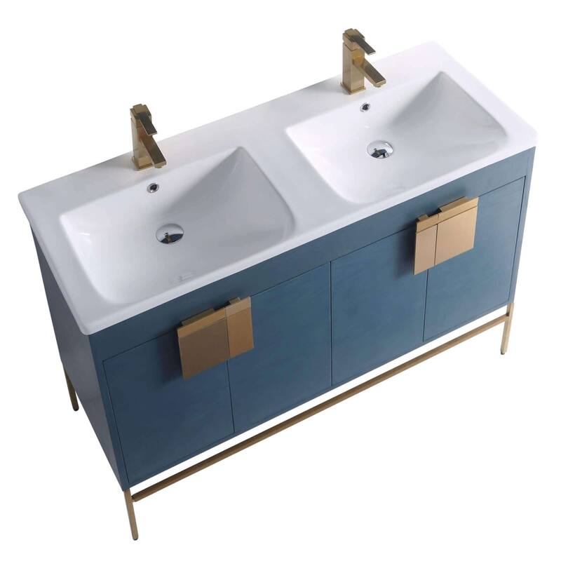 Modern Bathroom Vanity Set, Vitreous China Double Sink Top 48"