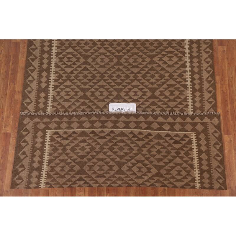 Hand Woven Oriental 100% Wool Carpet Southwestern Geometric Brown Kilim Area Rug - 10' 0'' X 6' 7''