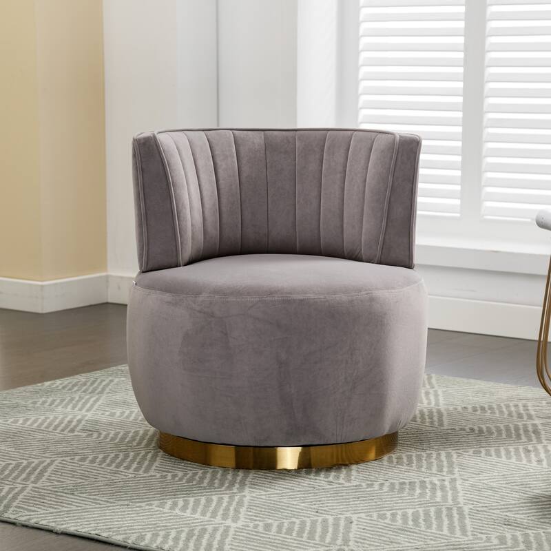 360° Swivel Velvet Barrel Sofa Chair with Wide Upholstered and Angled Armrests