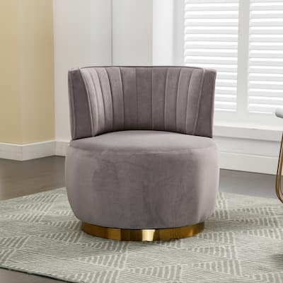 Swivel Barrel Chair, Comfy Velvet Upholstered Accent Sofa Chair, Leisure Club Chair with Shell-Shaped Back & Angled Armrests