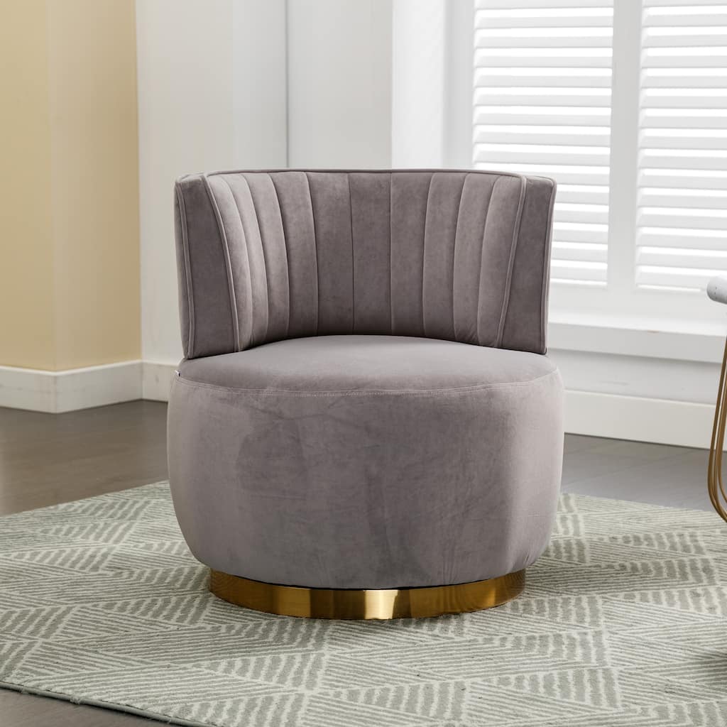 Swivel Barrel Chair, Comfy Velvet Upholstered Accent Sofa Chair, Leisure Club Chair with Shell-Shaped Back & Angled Armrests