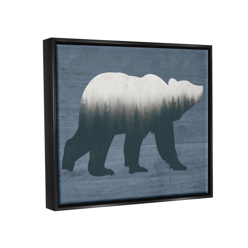 Stupell Rustic Woodland Trees Bear Silhouette Grainy Pattern Floater Frame, Design by Lettered and Lined