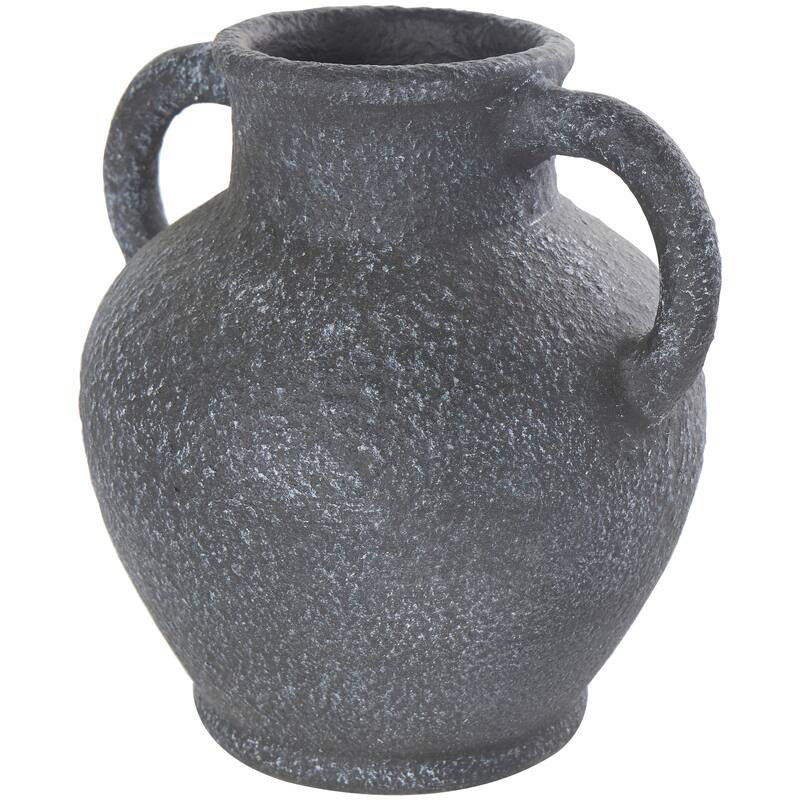 Black Ceramic Whitewashed Textured Amphora Vase with 2 Handles
