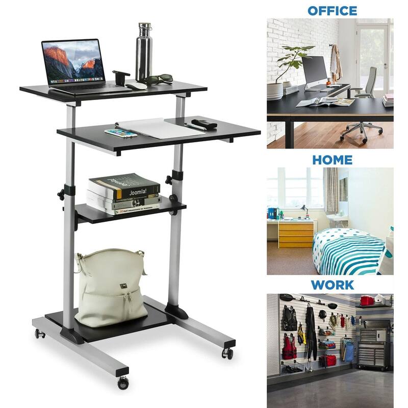 Mount-It! Silver Mobile Computer Desk | Height Adjustable