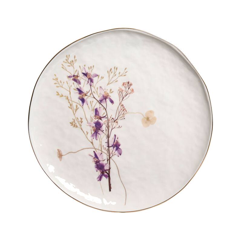 Sango Gansevoort Wildflower 12-Piece Luxury Stoneware Dinnerware Set for 4, White/Gold