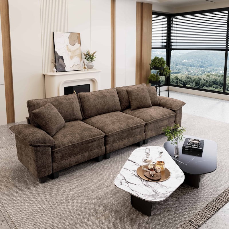 MAISON ARTS Cloud Modular Deep Seat Sofa, Chenille or Corduroy Sectional Couch with Removable Arms, 1–4 Seater - Brown Chenille(3 Pieces) - Symmetrical