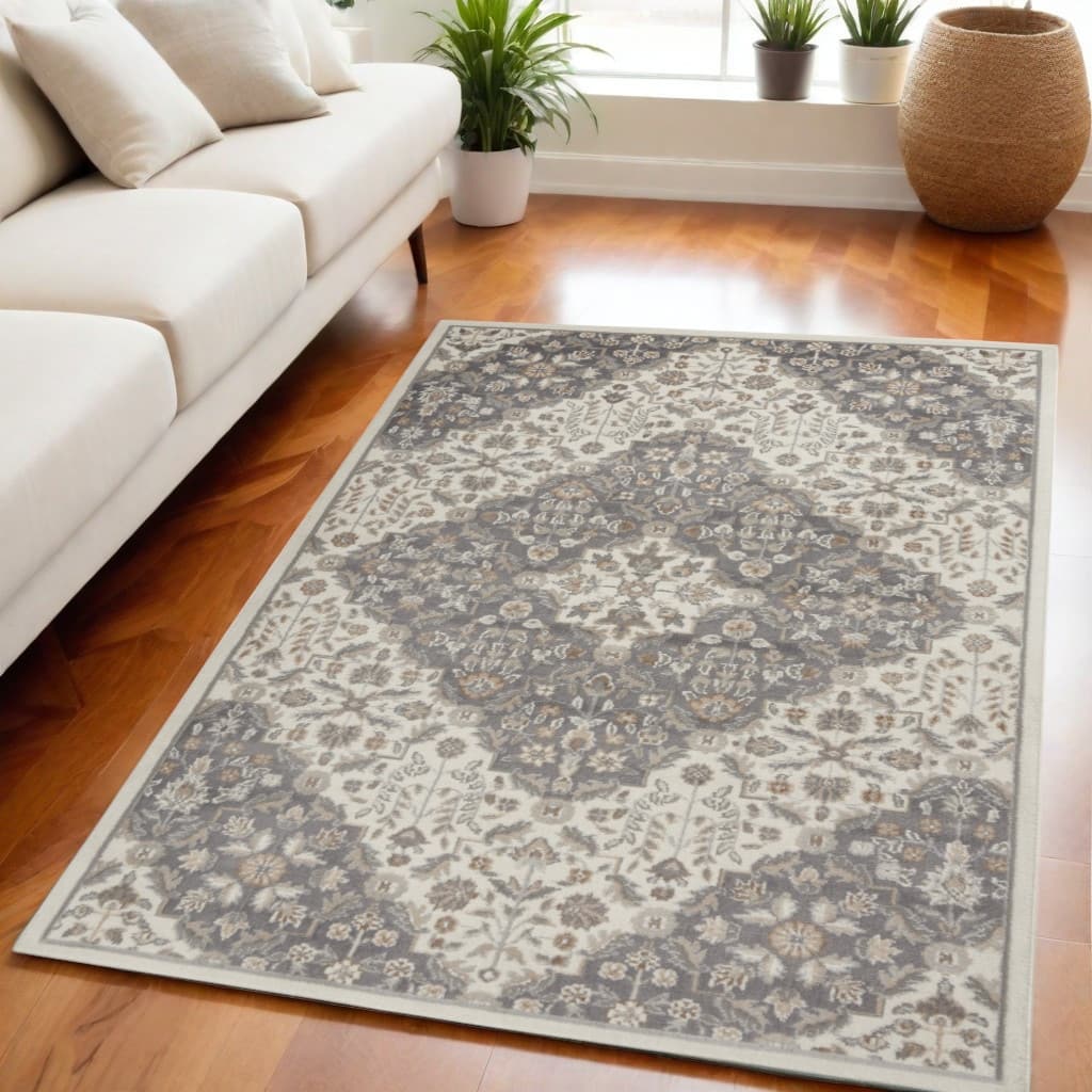 Floral Traditional Non Skid Low Pile Area Rug - 87' X '63' X '0.25