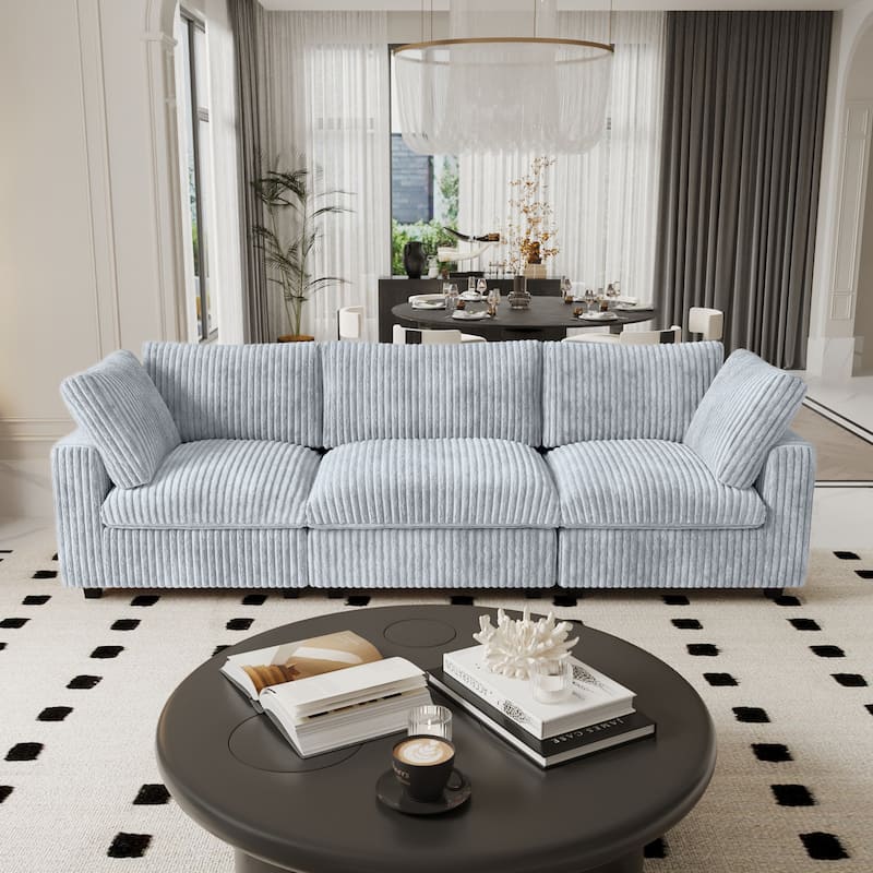 118" Modular Sectional Sofa, Oversized 3 Seater Sofa Couch with 5 Pillows, Cushion Covers Removable - Grey