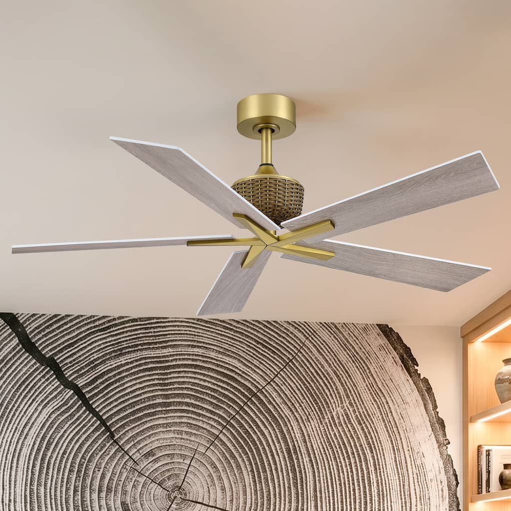 52" Weathered Grey Oak Plywood 5-Blade Indoor Ceiling Fan with Remote and No Light