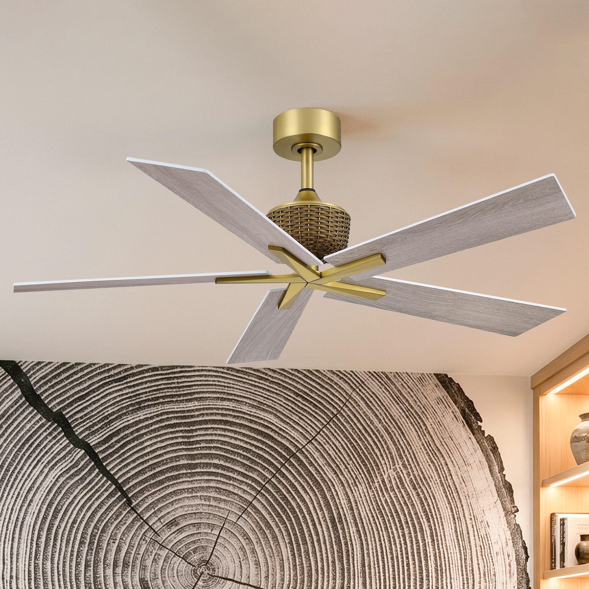 52" Weathered Grey Oak Plywood 5-Blade Indoor Ceiling Fan with Remote and No Light