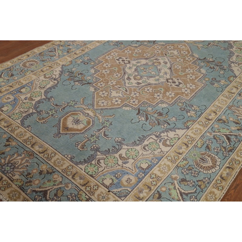 Geometric / Floral Tabriz Persian Area Rug Hand-Knotted Wool Carpet - 6'7"x 9'9"