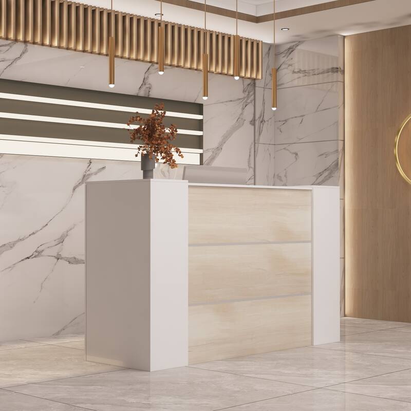 Timechee Rectangular Large Wood Reception Desk 2 Cabinet SecretaryWork