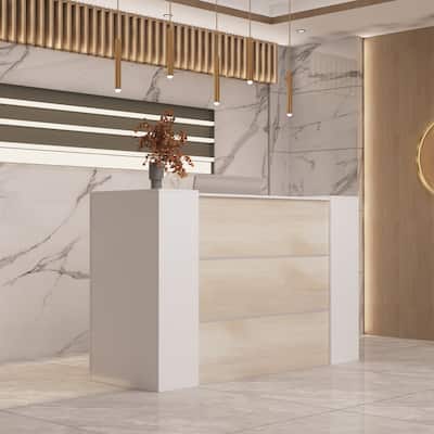 Timechee Rectangular Large Wood Reception Desk 2 Cabinet SecretaryWork