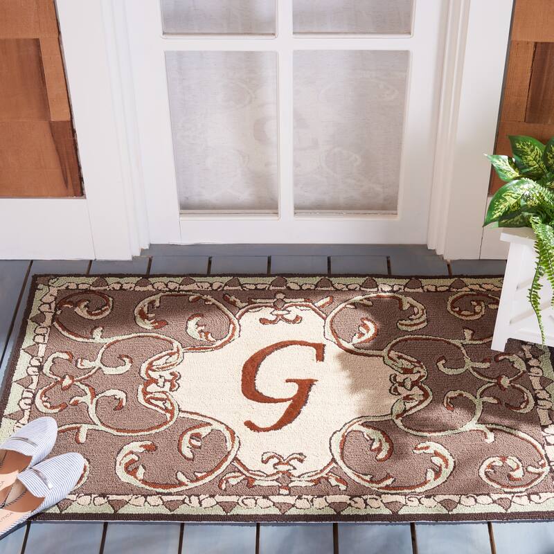SAFAVIEH Hand-hooked Monogram Athina J Mocha Rug - 2' 6" x 4' - Mocha - G