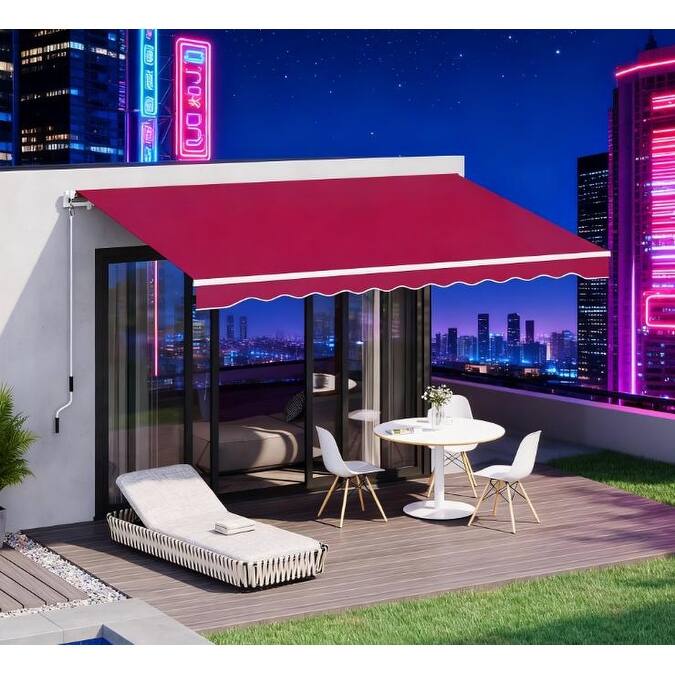 Manual Retractable Patio Awning with Adjustable Sunshade Shelter
