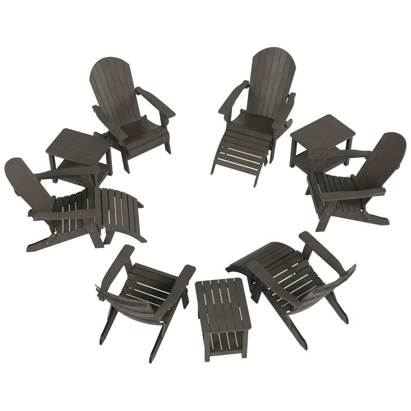 Vineyard HIPS Outdoor Folding Eco-Friendly All Weather Seashell Adirondack Chairs (12-Piece Conversation Set)