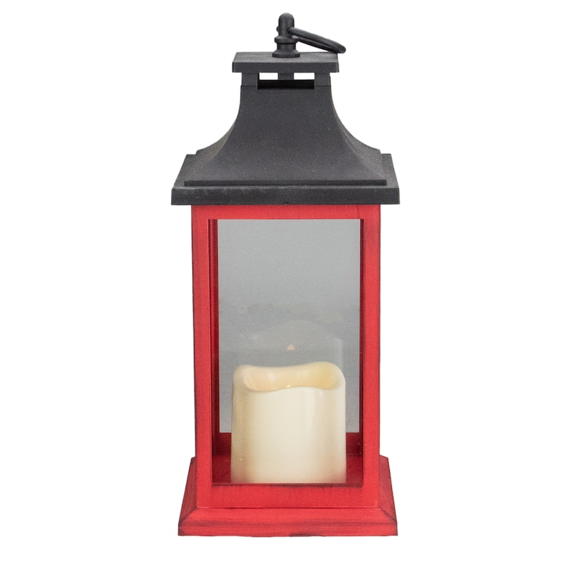 12" Red and Black LED Candle With Deer Christmas Lantern