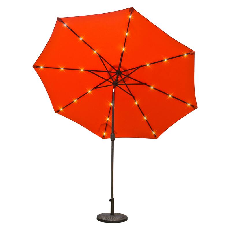 Clihome 9-Ft Outdoor 32 LED Solar Market Umbrella with Tilt & Crank - Orange