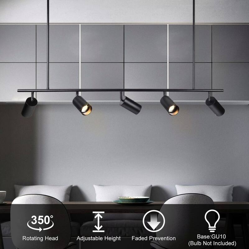 5-Light Black/ Gold Modern Industrial Adjustable Linear Ceiling Track Lighting Kit Spot Tracking Light Pendant