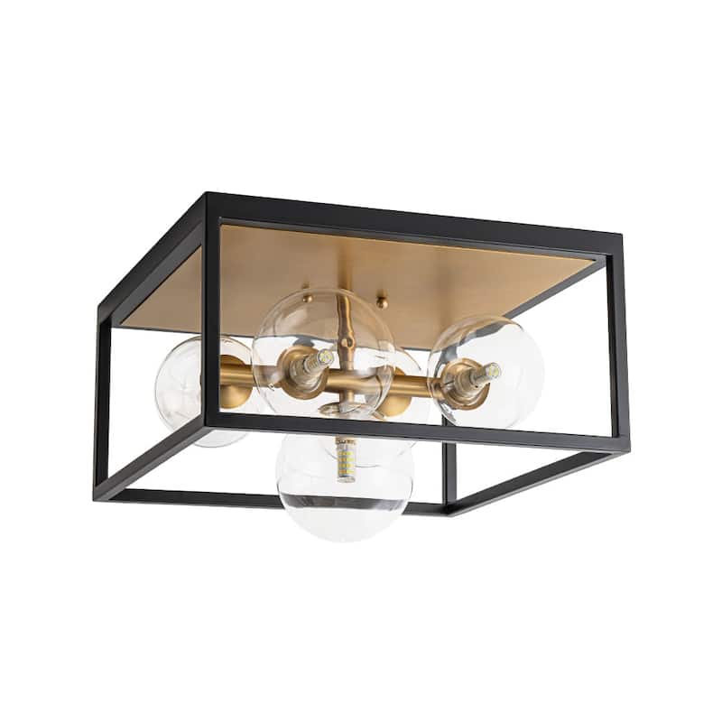 5-Light Dining Room Square Flush Mount With Clear Glass Globe Shade - 14.2in