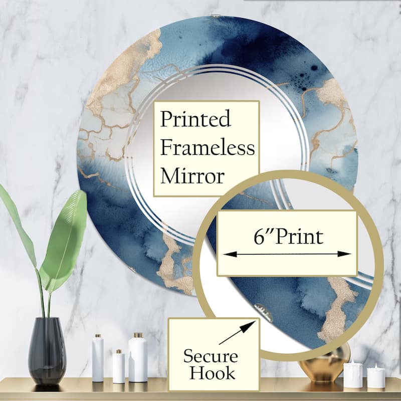 Designart "Blue and Gold Marble Clouds VIII" Fractals Modern Wall Mirror