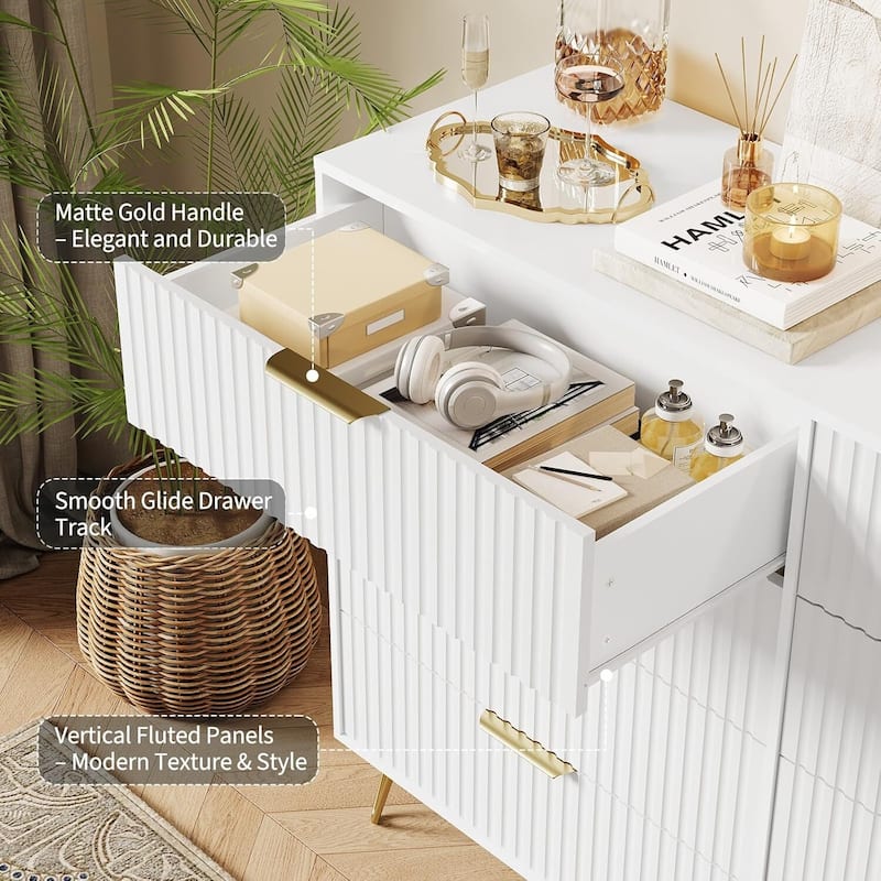 55" Wide Modern Fluted Dresser for Bedroom with 8 Drawers