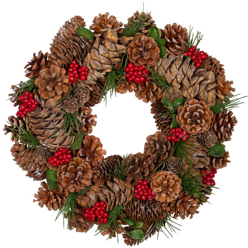 Frosted Pinecone and Red Berry Artificial Christmas Wreath - 13" - Unlit