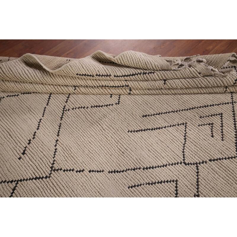 All-Over Ivory Moroccan Modern Area Rug Hand-Knotted Wool Carpet - 6'10"x 10'8"