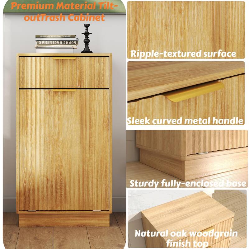 GDFStudio - Harper 13-Gallon Woodgrain Tilt-Out Cabinet with Textured Drawer & Hidden Waste Bin - 10-Gallon