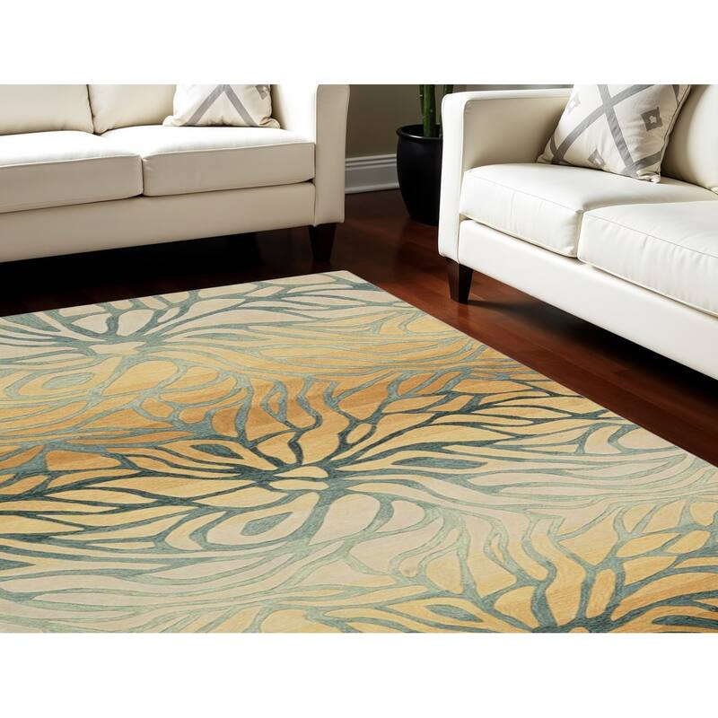 Capel Abstract Modern Stain Resistant Area Rug By HomeRoots - 126' X '96' X '0.5 - Tan - Rectangle
