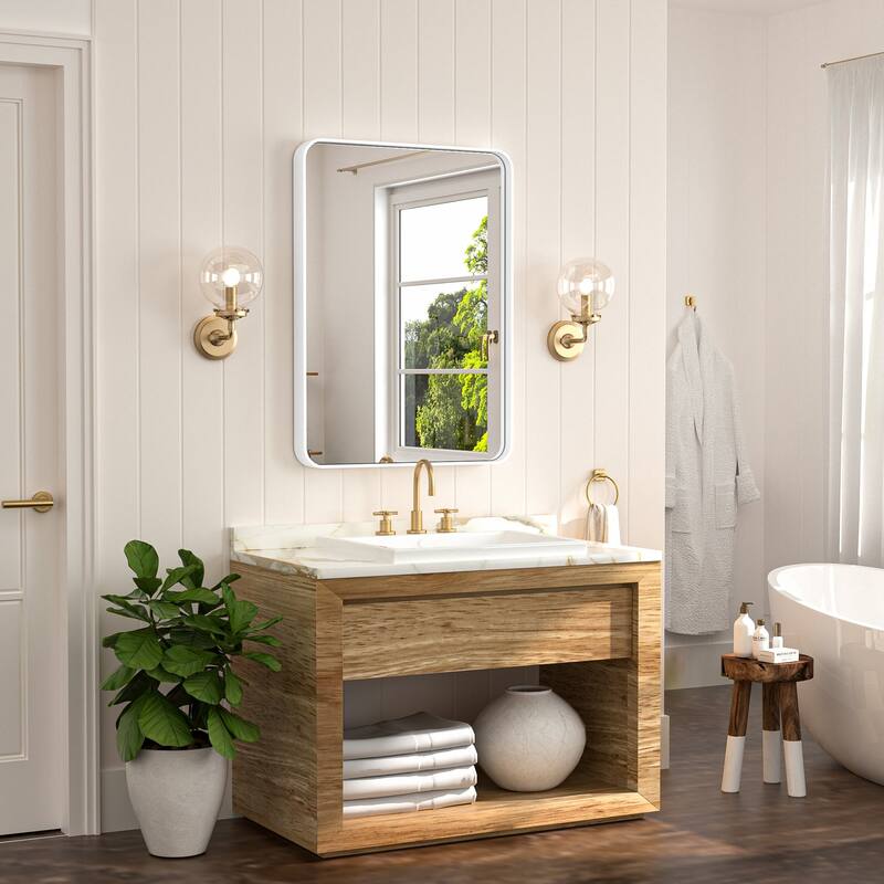Keonjinn Rectangular Modern Aluminum Framed Bathroom Vanity Mirror, White