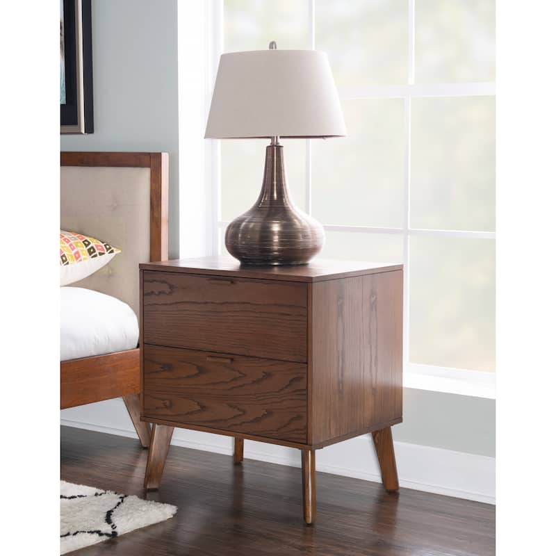 Carter Wooden 2-Drawer Mid Century Nightstand